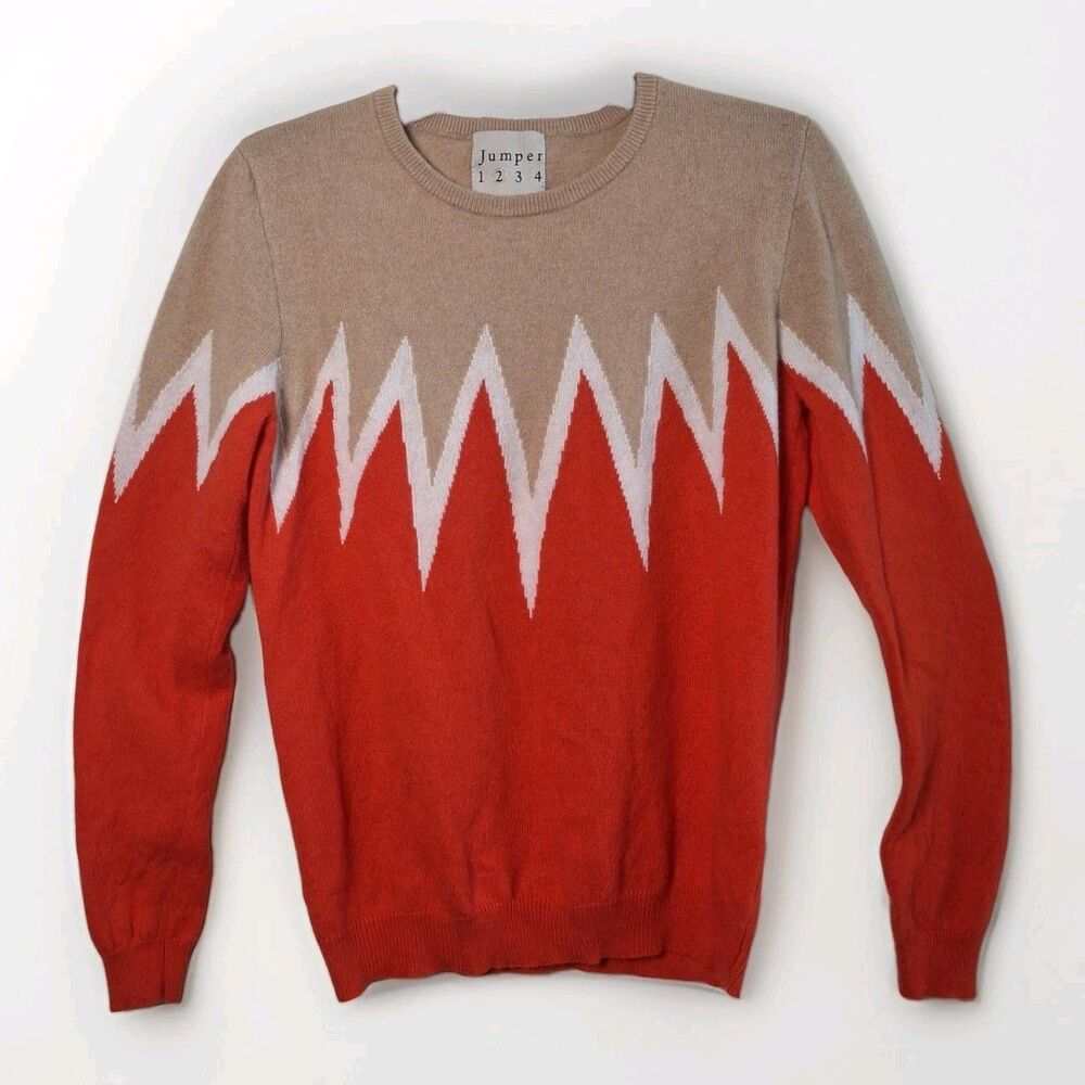 JUMPER 1234 Starbust Cashmere Crewneck Sweater Colorblock US 6 Preppy Après Ski